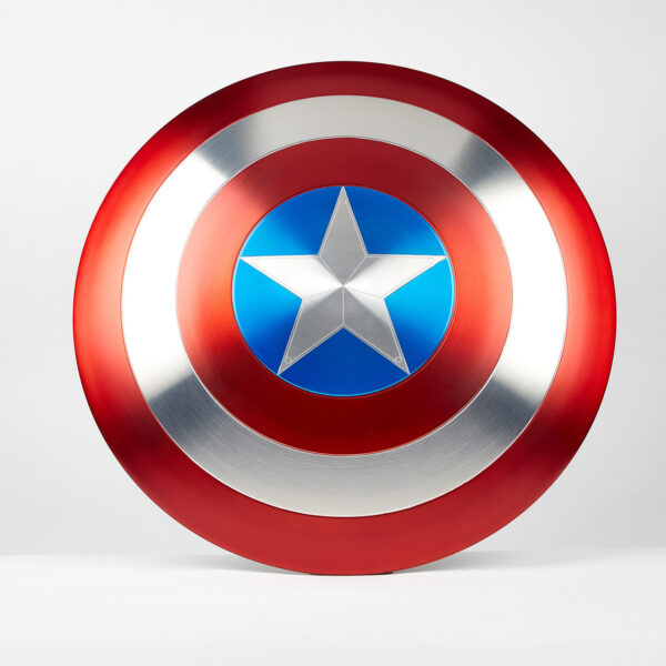 Captain America’s shield throughout the years, showcasing its evolution from the First Avenger to Brave New World.